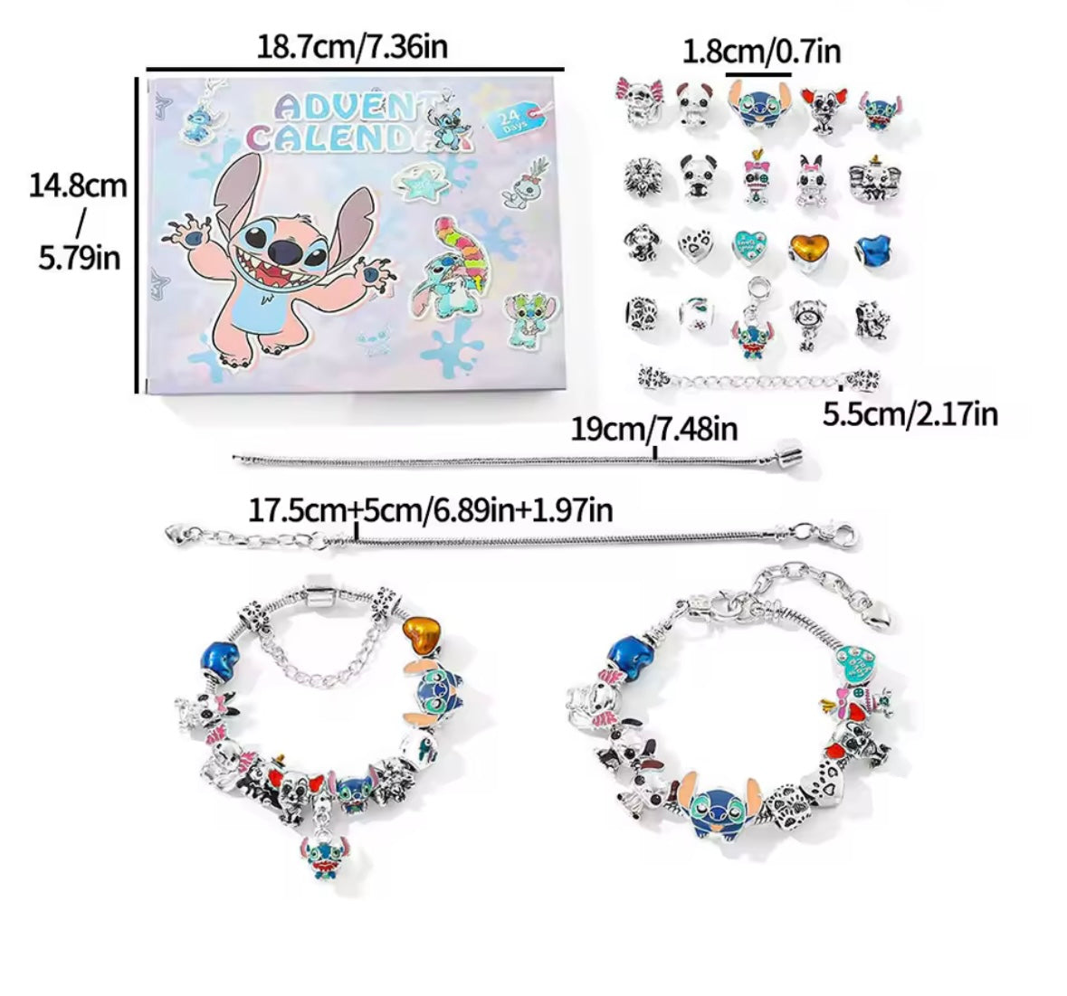 Calendario de adviento STITCH -CHARMS Y PULSERA estilo pandora