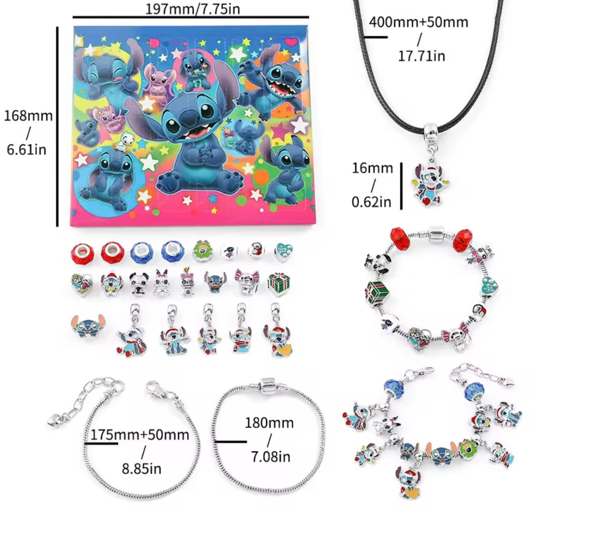 Calendario de adviento STITCH -CHARMS Y PULSERA estilo pandora